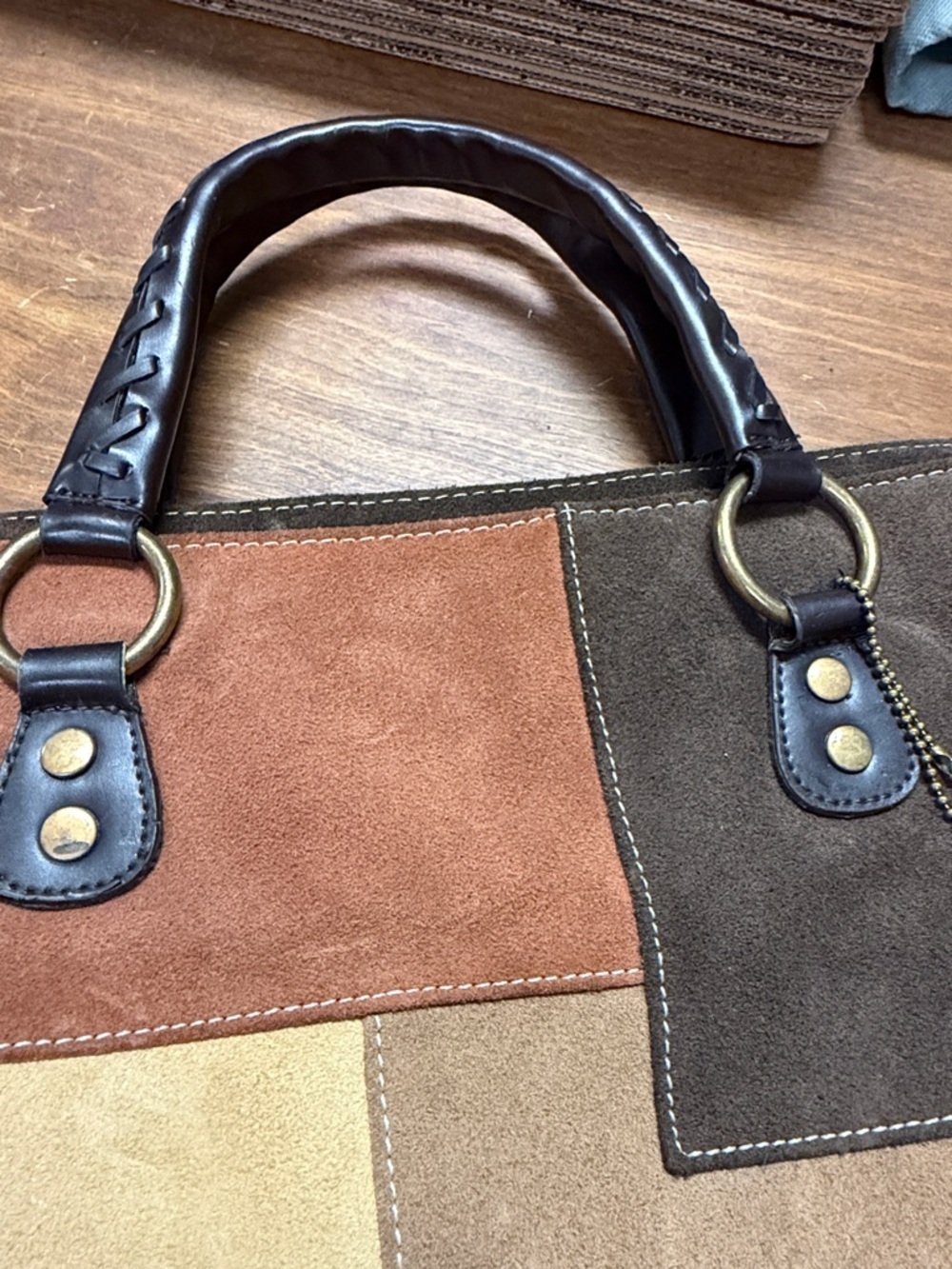 Valerie Stevens Leather Handbag 13" Purse Suede Patchwork Festival Hobo Bohemian - Picture 3 of 8